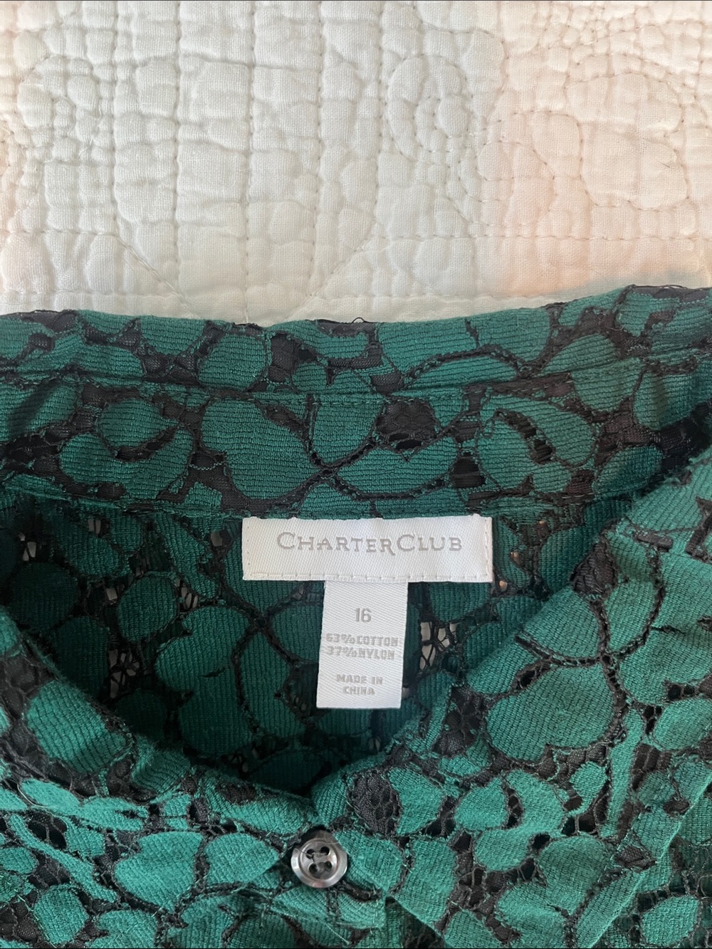 Charter Club Teal Lace Button-Up Blouse - Picture 2 of 5